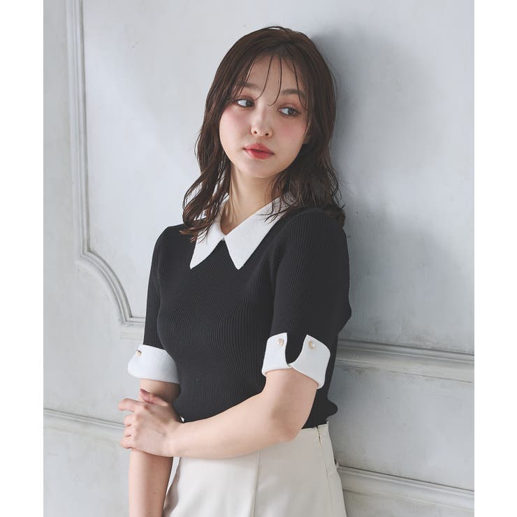 配色衿付半袖ニット[品番：INGW0010736]｜INGNI （イング）の