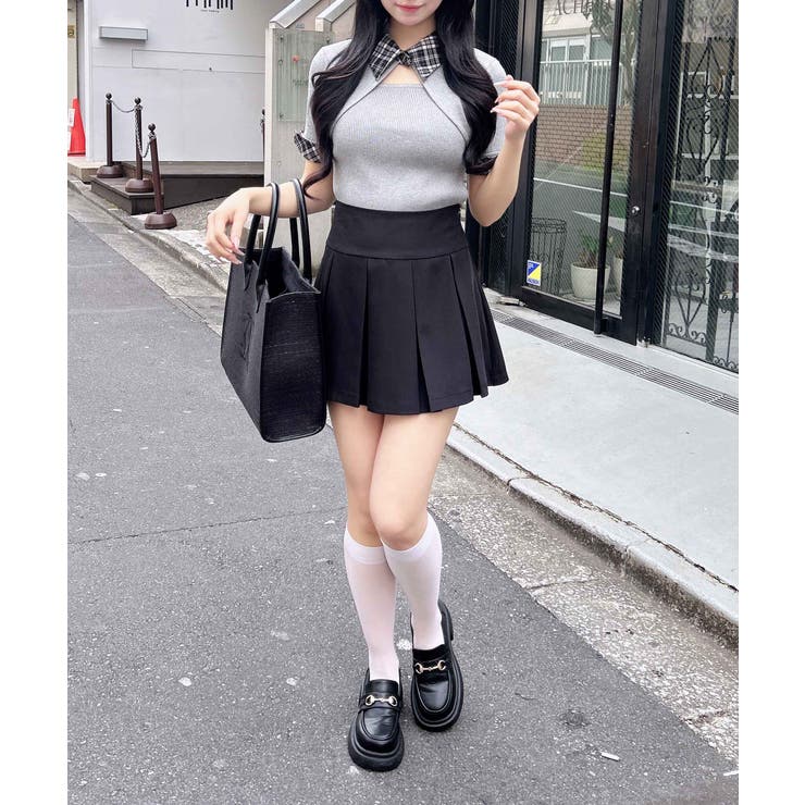 12G チェック衿デコルテオープン半袖ニット | INGNI  | 詳細画像14 