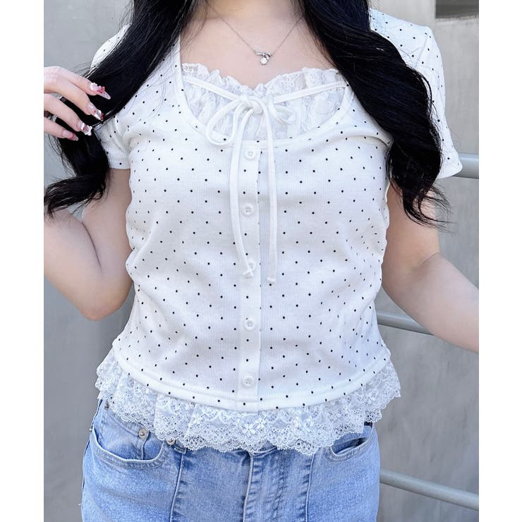 レースレイヤード風リボン付きリブTOPs | INGNI  | 詳細画像9 