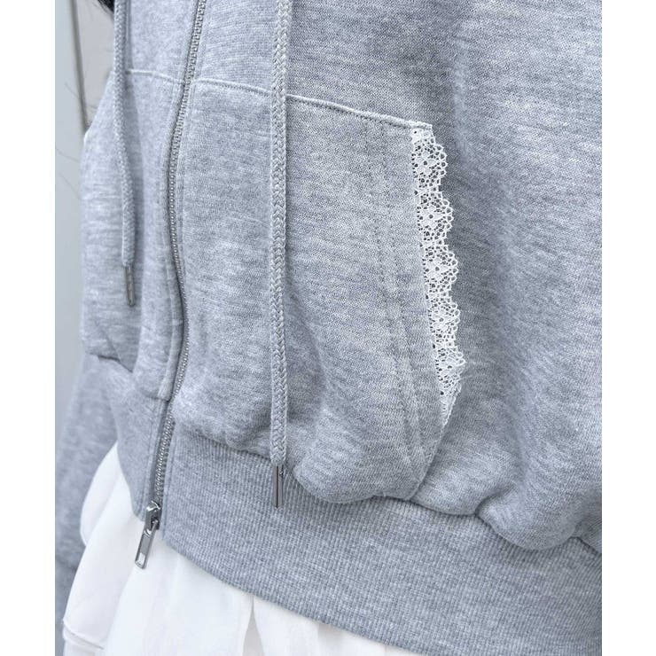 レース付胸ロゴ裏毛ショートZIPパーカー | INGNI  | 詳細画像6 