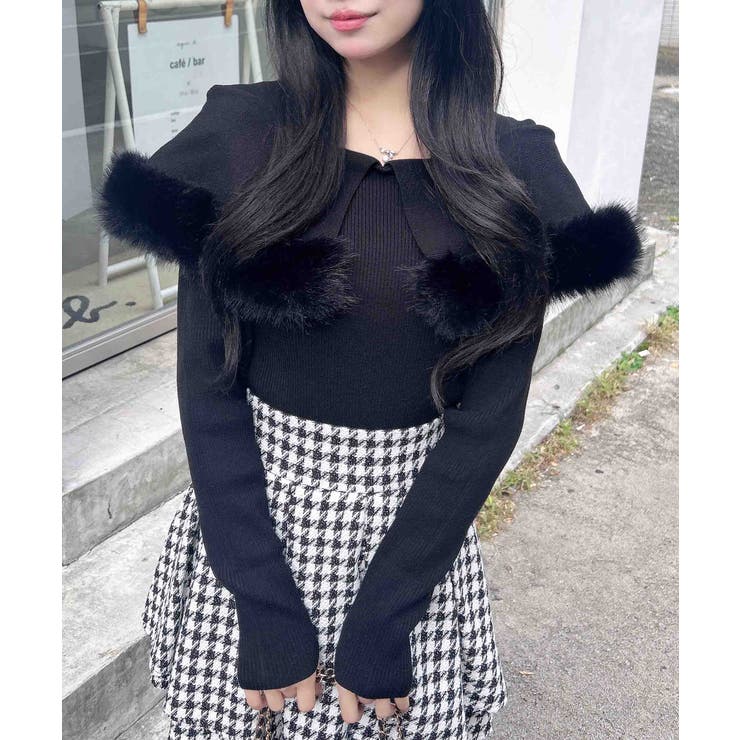 クロ | 12Gファー付ケープオフショルニット | INGNI 