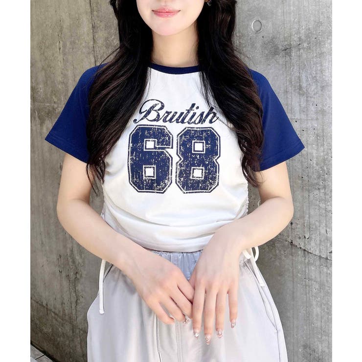 シャルボン ナンバリング Tシャツ ラグラン S ランニング セール】オーバーサイズナンバリングラグラン半袖Tシャツ（T