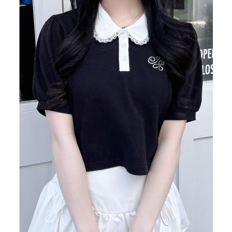 クロ | 衿レース付胸ロゴポロシャツ | INGNI 