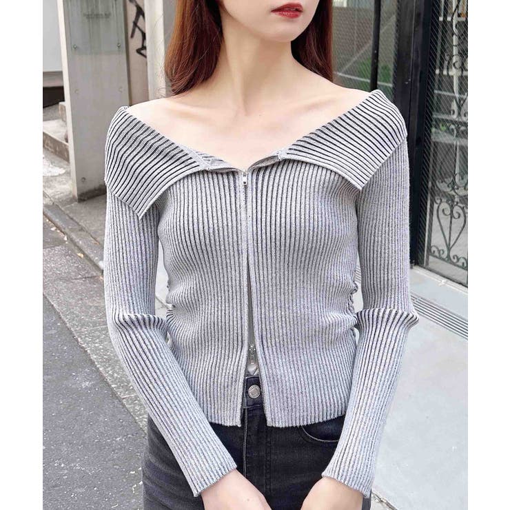 12G衿付オフショルフロントZIPニットカーディガン | INGNI  | 詳細画像9 