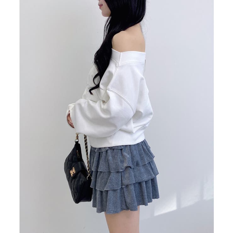 ラインストーンロゴオフショルショート裏毛トップス | INGNI  | 詳細画像2 