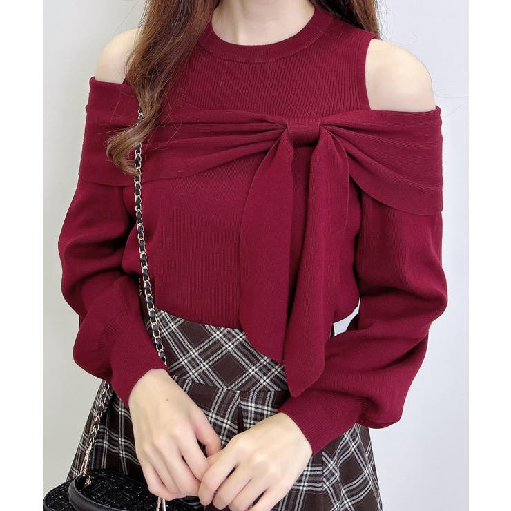 ボルドー | 12G肩開きリボンニット | INGNI 