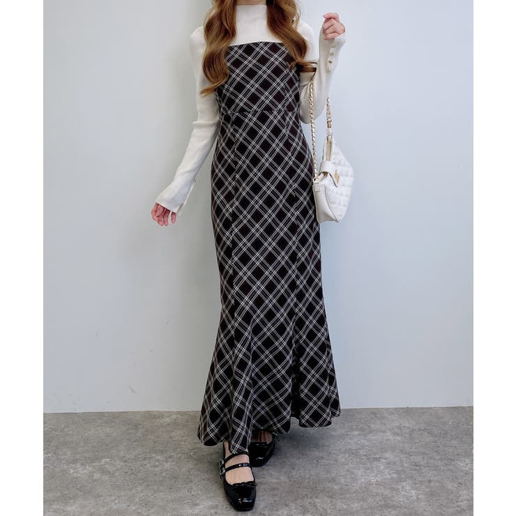 サイドシアーマーメイドキャミワンピース　M その他1チェック白黒 セール】サイドシアーマーメイドキャミワンピース（ワンピース