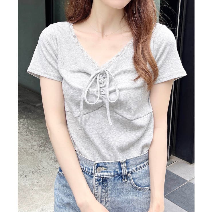 衿レース付フロントギャザーリボンリブトップス | INGNI  | 詳細画像7 