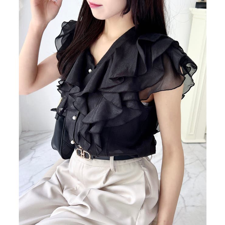 INGNIイング /フリル /シアーレースブラウス /刺繍ドット / INGNIイング /フリル /シアーレースブラウス /刺繍ドット /