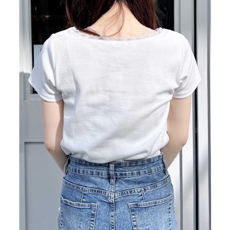 衿レース付フロントギャザーリボンリブTOPs | INGNI  | 詳細画像25 
