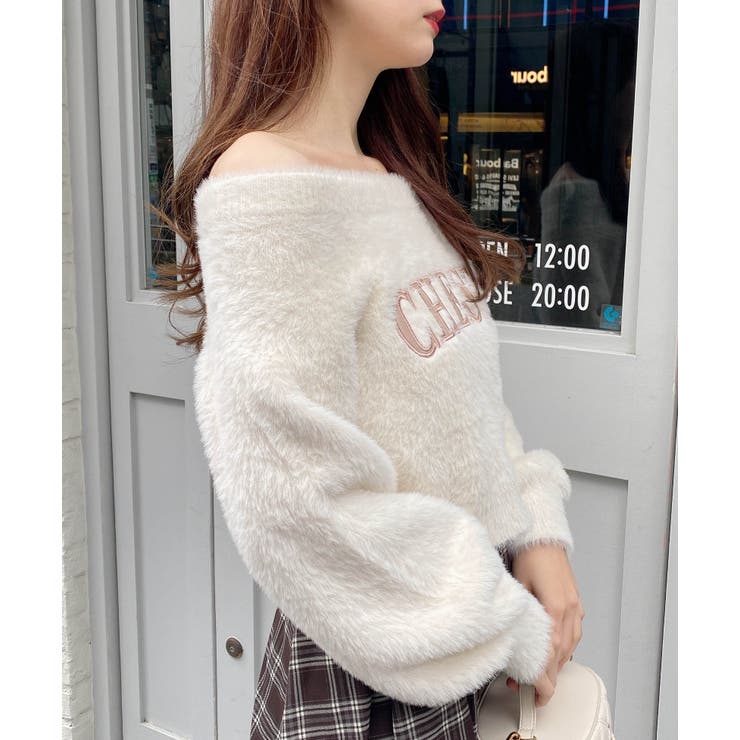 7Gオフショルレザー貼付ロゴシャギーニット | INGNI  | 詳細画像3 