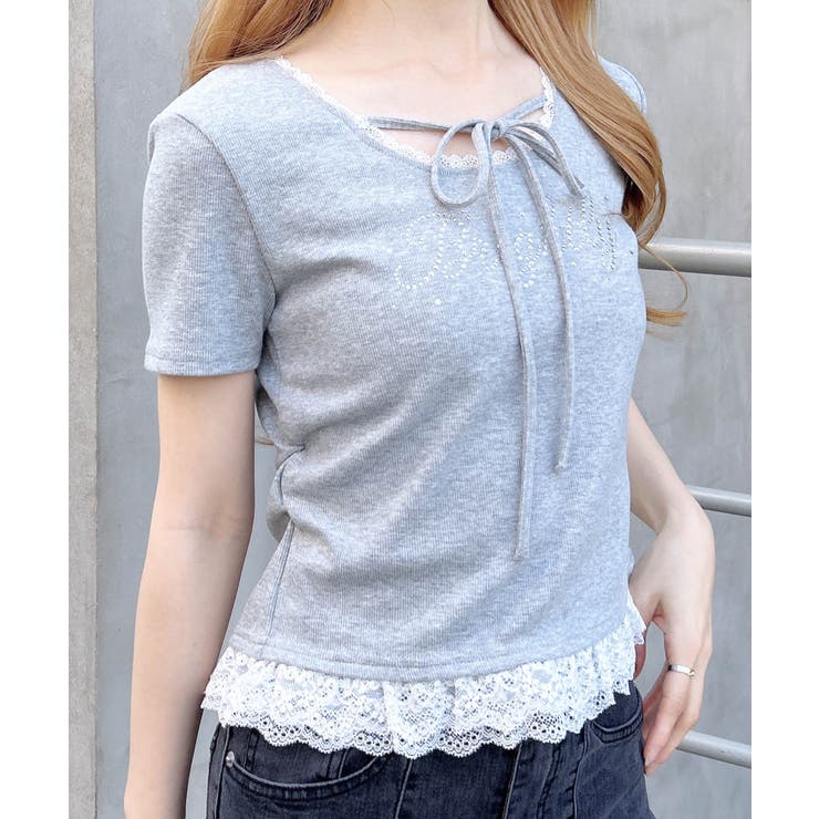 リボン付レース出しラインストーンロゴTOPs | INGNI  | 詳細画像19 