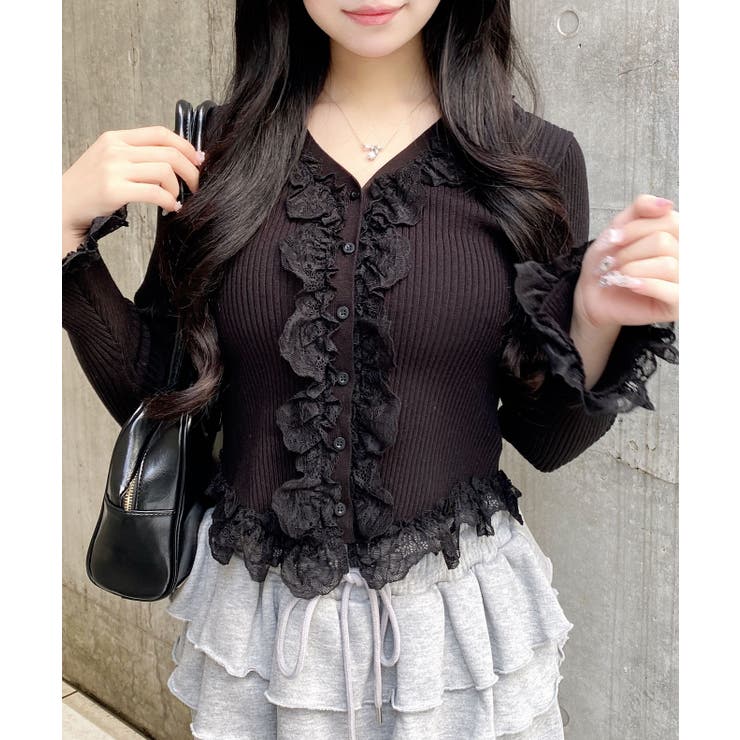 12Gフリルレースドッキングリブニットカーディガン | INGNI  | 詳細画像16 