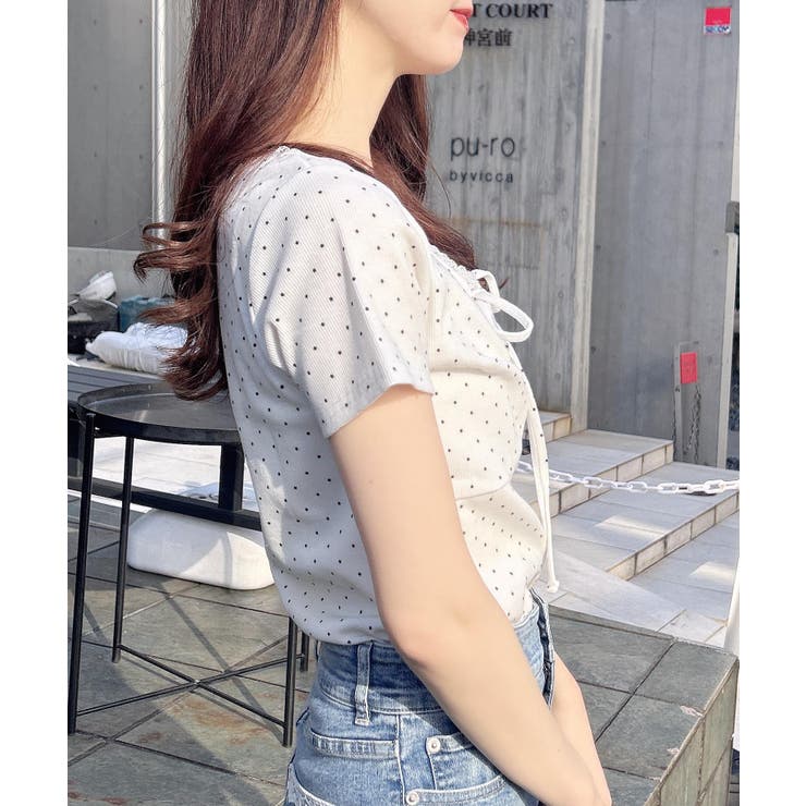 衿レース付フロントギャザーリボンリブTOPs | INGNI  | 詳細画像3 