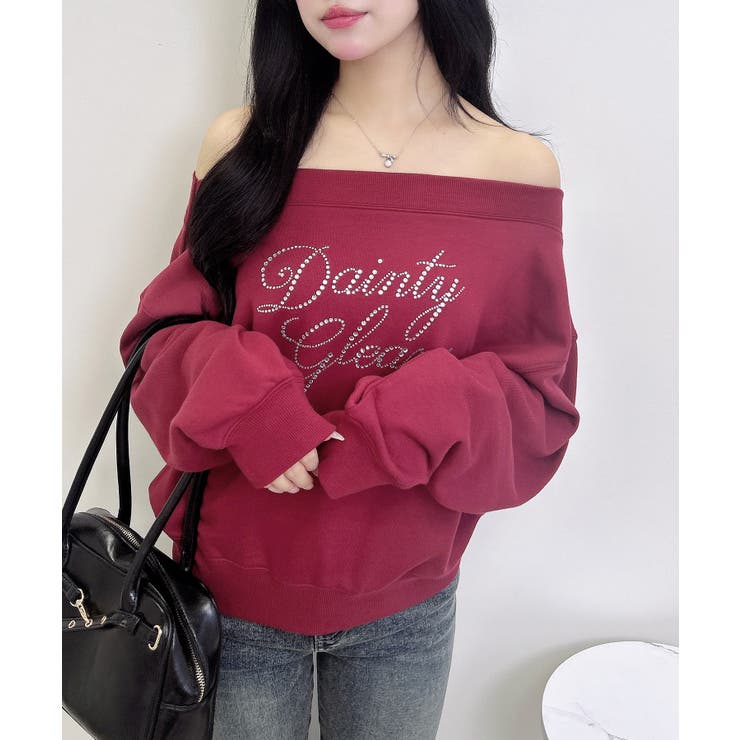 ラインストーンロゴオフショルショート裏毛トップス | INGNI  | 詳細画像11 