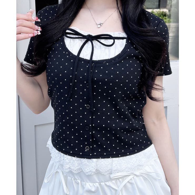 レースレイヤード風リボン付きリブTOPs | INGNI  | 詳細画像3 