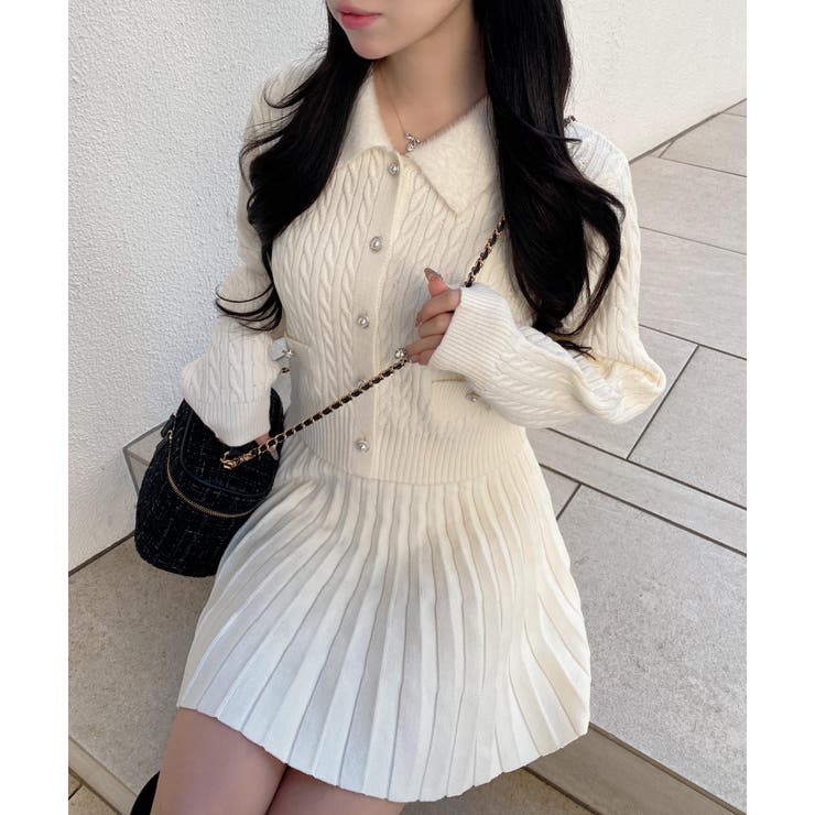 7Gフェザー衿ケーブルニットカーディガン+ニットスカート/セット | INGNI  | 詳細画像20 