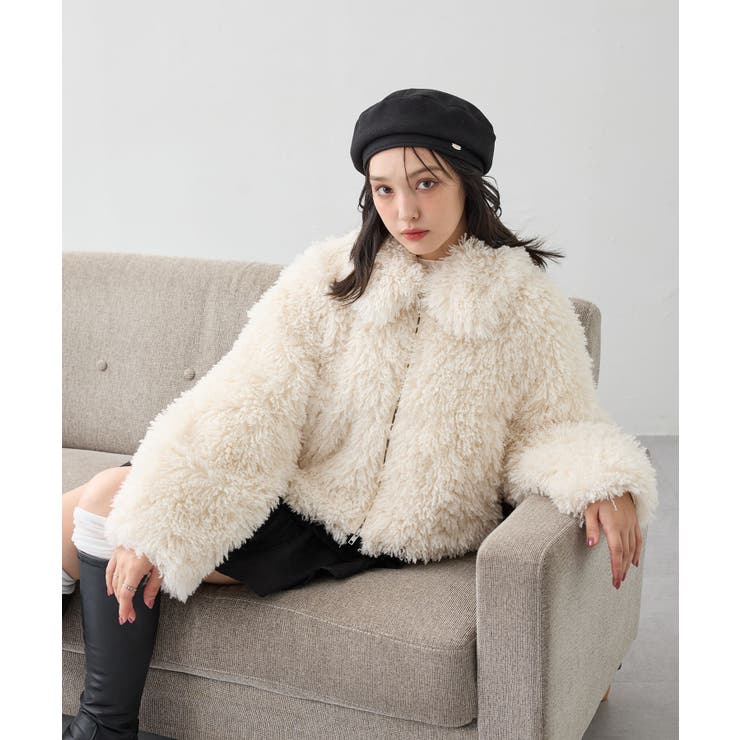 ステンカラーフロント.ZIPプードルファーブルゾン[品番：INGW0011099