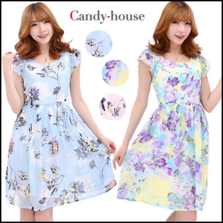 ワンピース フラワープリント シフォン 花柄 韓国ファッション 夏 | candy-house  | 詳細画像1 
