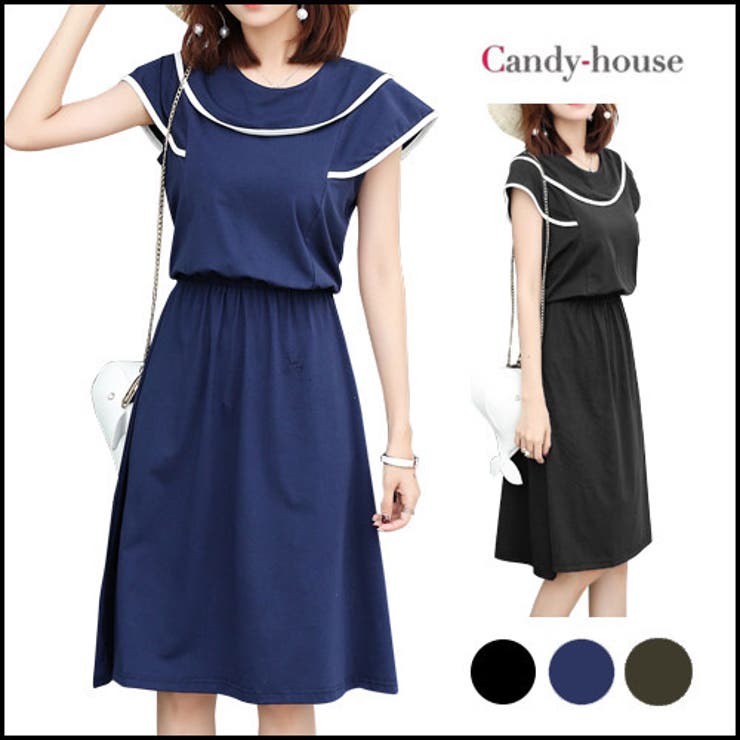 ワンピース フリル レディース ライン セーラー風 ゴム コットン1896 品番 cdhw0000274 candy house キャンディーハウス のレディースファッション通販 shoplist ショップリスト