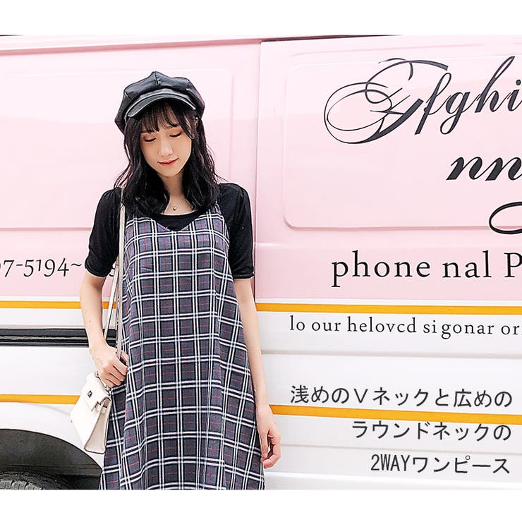 キャミソールワンピース チェック柄 ワンピース | candy-house  | 詳細画像2 