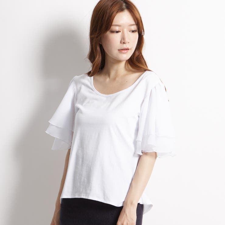 ホワイト | カットソー フレアースリーブ トップス | candy-house 