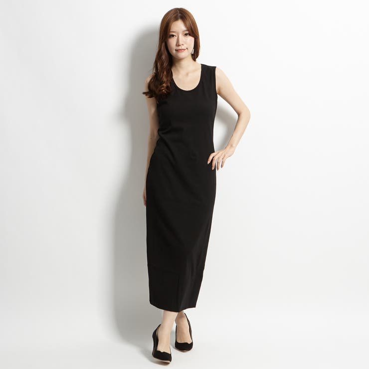 バックスリット入り タイトロングワンピース タンクトップ