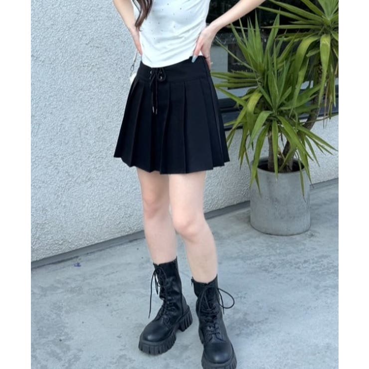 ブラック | 《k》レースアッププリーツミニスカート | nemne