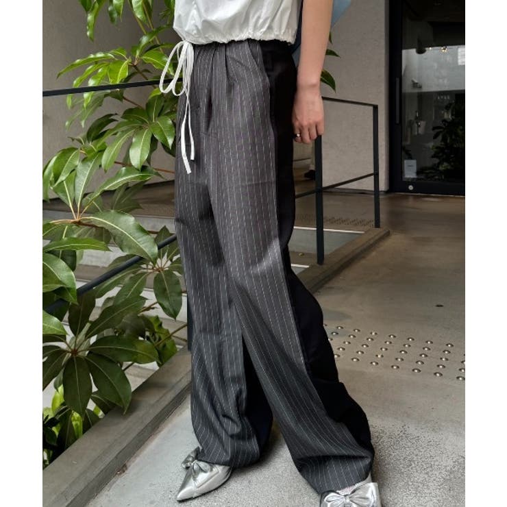 グレー | 【Delfy】バイカラーストライプパンツ | nemne