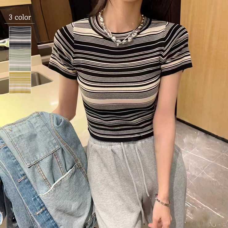 マルチボーダーコンパクトニットTee[品番：ORGW0000514]｜Ada.（エイダ