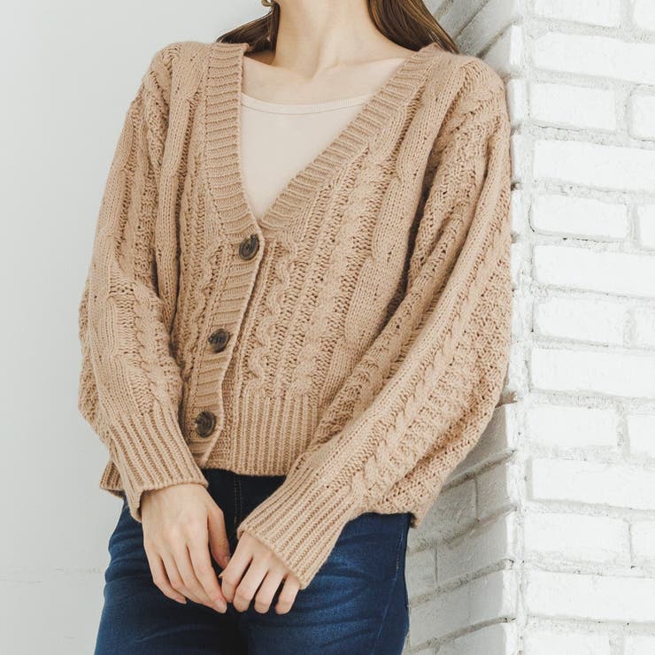 ケーブルショートカーディガン ニット 春[品番：ORGW0000210]｜Ada