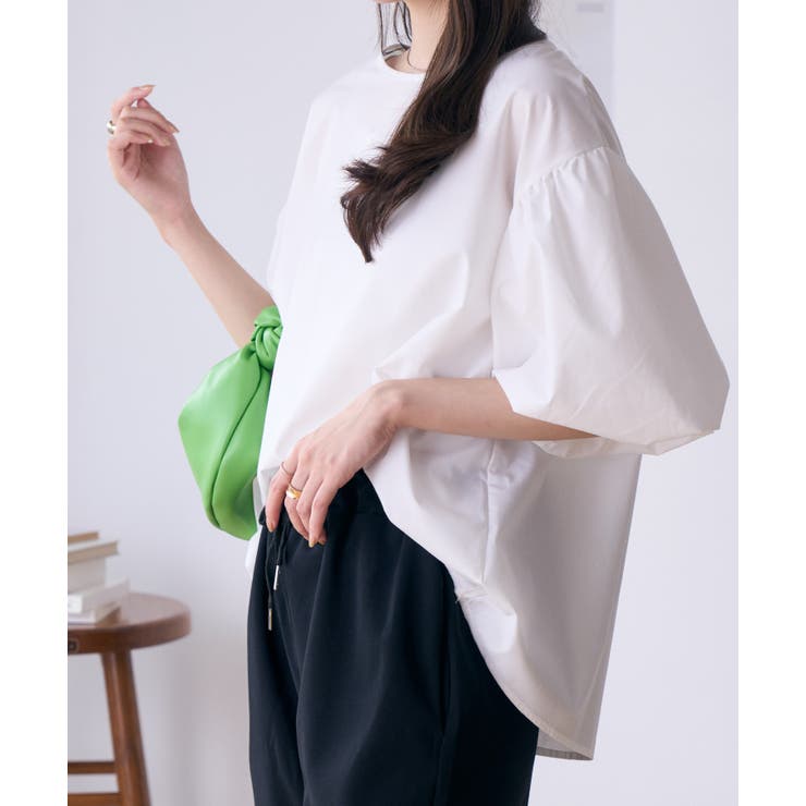 ホワイト | バックリボンボリュームスリーブふんわりブラウス | Eclat one