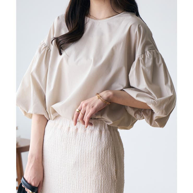 ベージュ | バックリボンボリュームスリーブふんわりブラウス | Eclat one