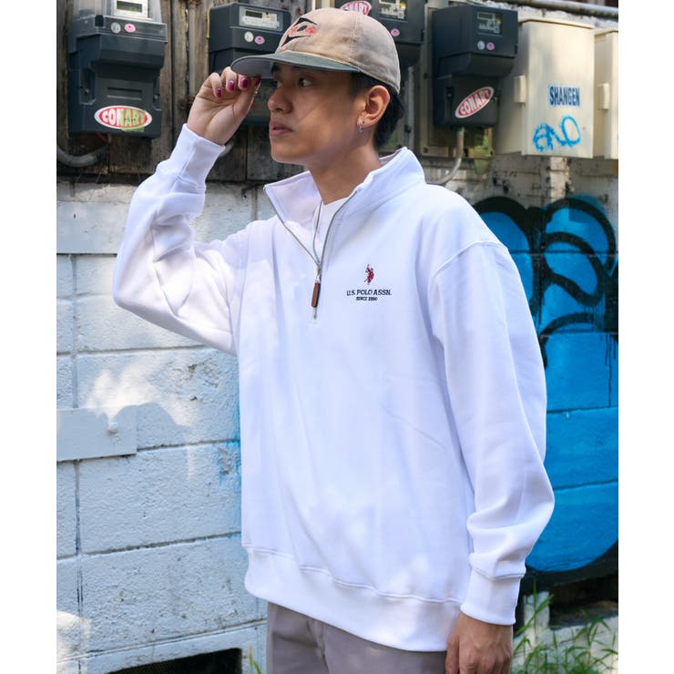 オフホワイト | U.S.POLO ASSN. 裏起毛ハーフジップスウェット | Ada.