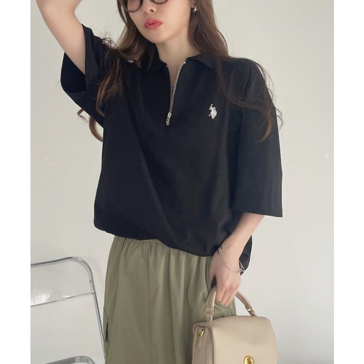 U.S.POLO ASSN. ハーフジップ ショートスリーブ ポロシャツ[品番