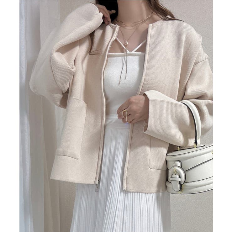 オフホワイト | ポケット付き ジップ ニット | Ada.