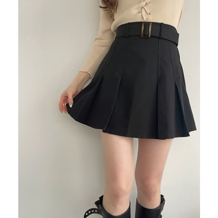 ベルトデザイン タックプリーツ ミニスカート[品番：ORGW0008609