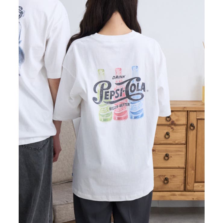 ホワイト×ブループリント | 【DISCUS×PEPSI】バックプリント ルーズ 半袖T | Ada.
