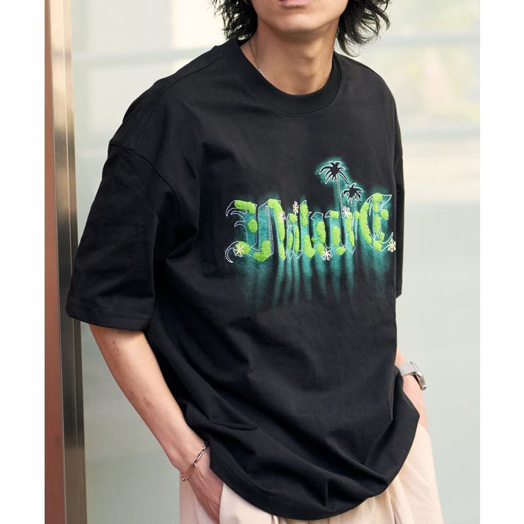 ブラック | サガラ刺繍 モフモフ ネイチャープリント 半袖Ｔシャツ | Good Riddance