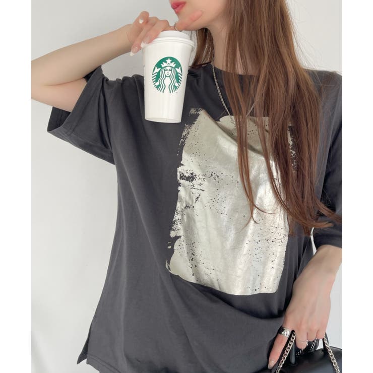ブラック | 箔プリント ビッグTシャツ | Ada.