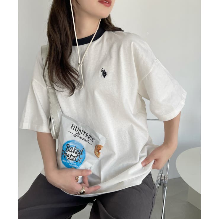 アイボリー×ブラック | U.S. POLO ASSN. ワンポイント刺繍 オーバーサイズ ビッグT | Ada.