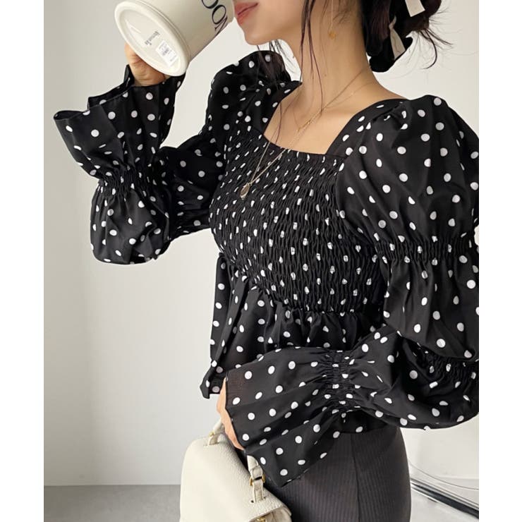HILLDA ドットスクエアクロップトップ ドットスクエアクロップトップ [Black] - HILLDA | 60% - アジア