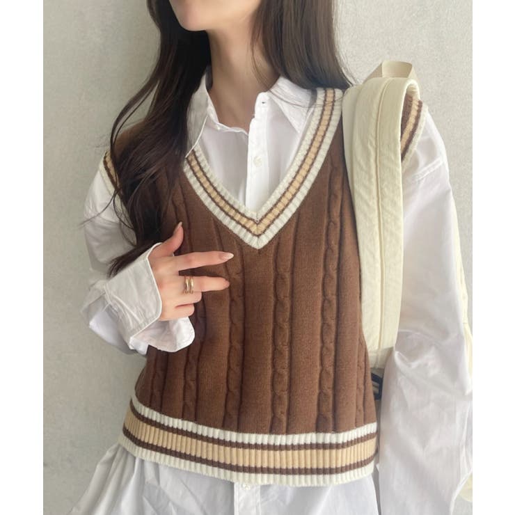 ブラウン | ケーブル編み チルデンニットベスト | Ada.