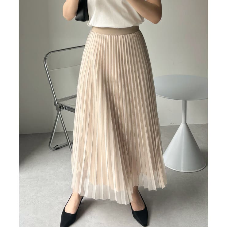 ベージュ | 【Eclat one】ストライプ シアー プリーツスカート | Eclat one