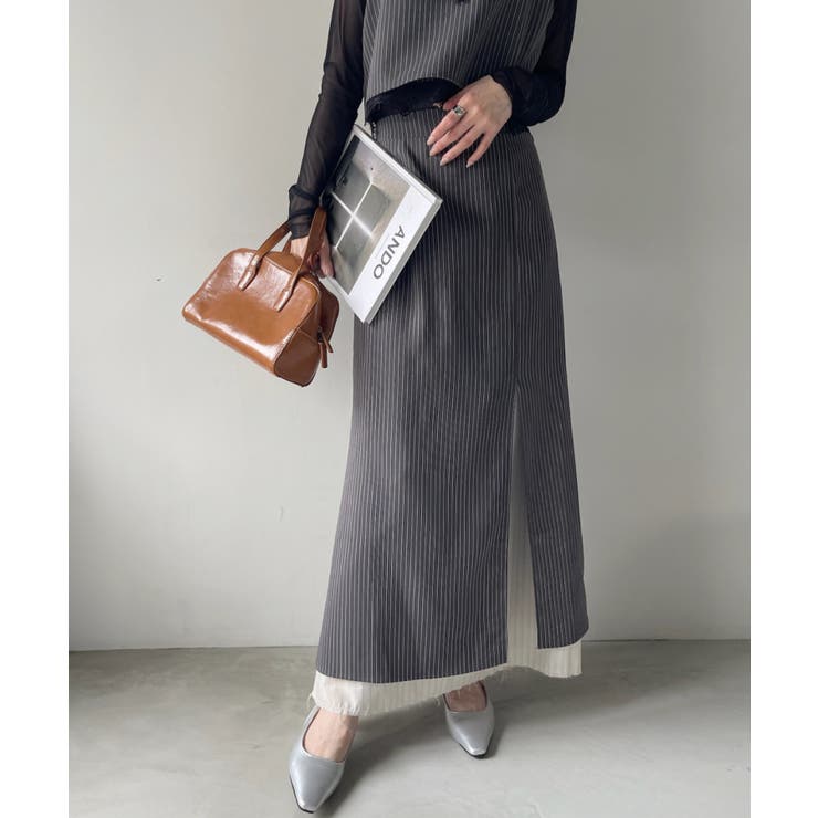 チャコールストライプ | ストライプデザイン フェイクレイヤード タイトスカート | Eclat one