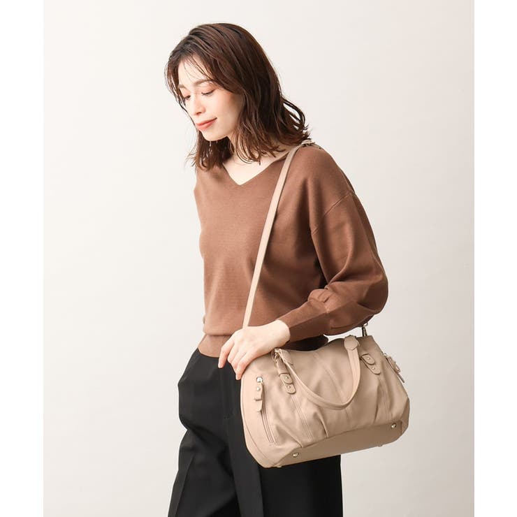 ライトベージュ | [2WAY]ベルトアクセントラウンドトートバッグ | MK MICHEL KLEIN BAG