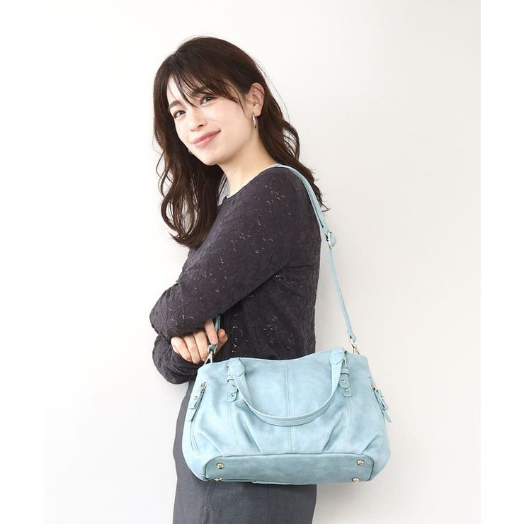 ライトブルー | [2WAY]ベルトデザインラウンドトートバッグ | MK MICHEL KLEIN BAG