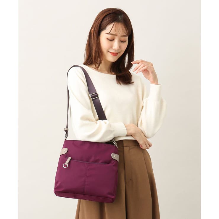 パープル×ベージュ | [撥水/500g以下の軽量]アクセントレザースクエアショルダーバッグ | MK MICHEL KLEIN BAG