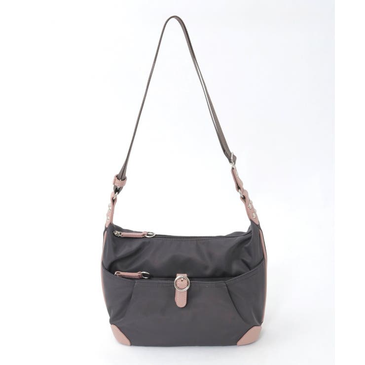 ブラウン×ピンク | [撥水/軽量]レザーポイントナイロンショルダーバッグ | MK MICHEL KLEIN BAG