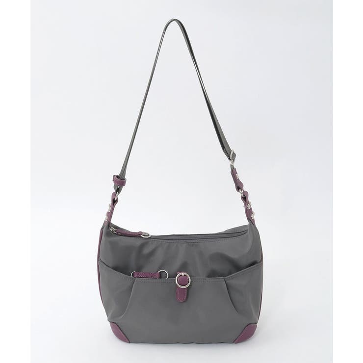 グレー×パープル | [撥水/軽量]レザーポイントナイロンショルダーバッグ | MK MICHEL KLEIN BAG